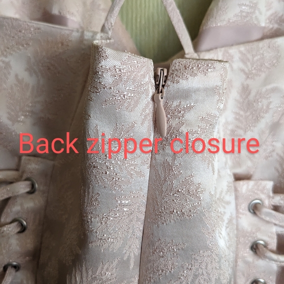 Top Shop Dress Midi Baby Pink Lace Up Corset Satin Jacquard Size 2 - Picture 12 of 17